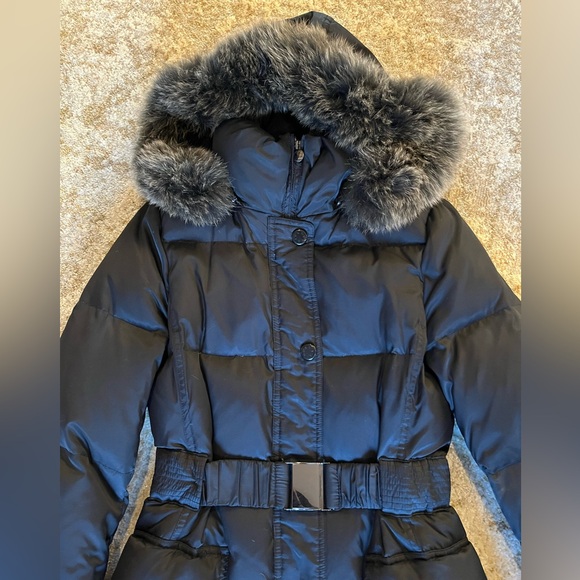 Laundry by Shelli Segal Maxi Belted Puffer with Real Fur Hood, Size S EUC - Picture 2 of 12